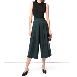 Vince Deep Emerald Green Pleated Cropped Culottes